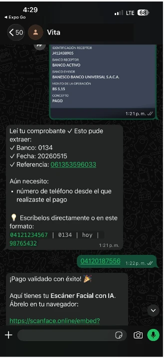 Vivi: pago validado y escáner facial